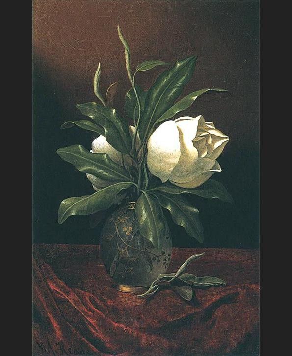 Martin Johnson Heade Two Magnolia Blossoms in a Glass Vase